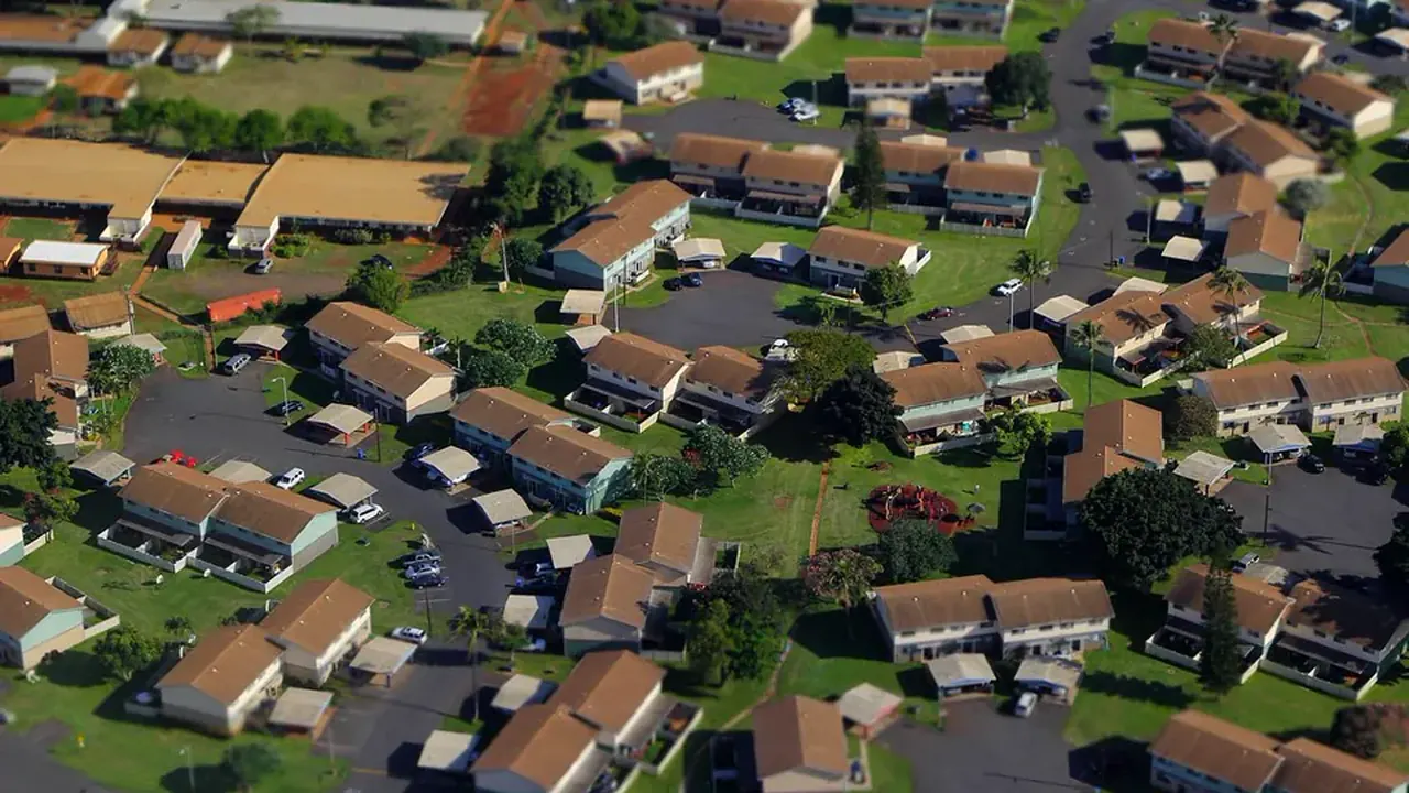 A Hawaiʻi residential neighborhood seen from above