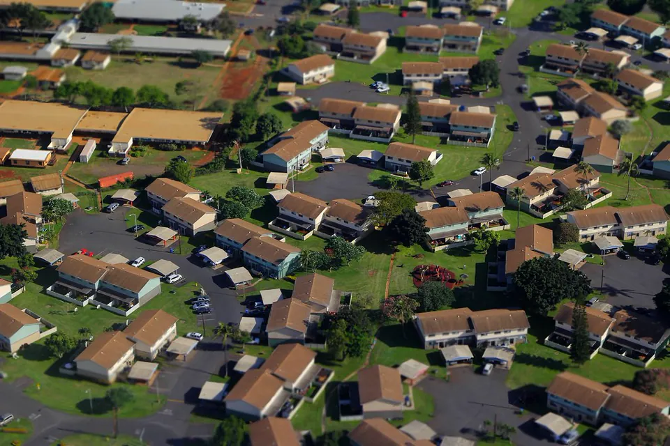 A Hawaiʻi residential neighborhood seen from above